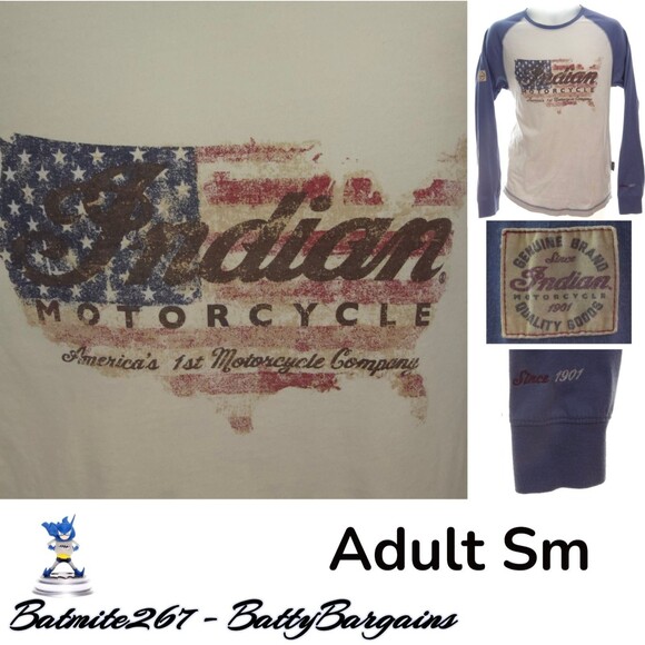 Indian Motorcycle Lucky Brand USA Mens Sm Shirt Biker Baseball Jersey - Picture 1 of 10